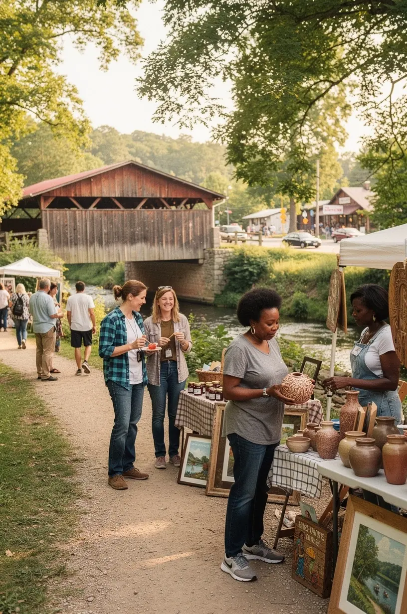 Historic district lined with vintage brick buildings and local shops highlighting American music history.